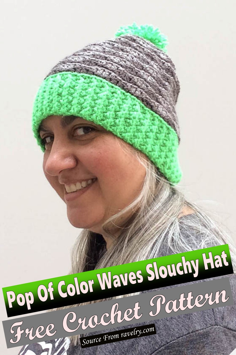 Free Crochet Pop Of Color Waves Slouchy Hat Pattern