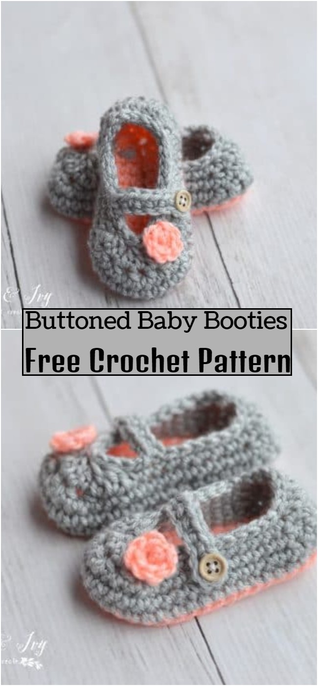 Free Crochet buttoned Baby Booties Pattern
