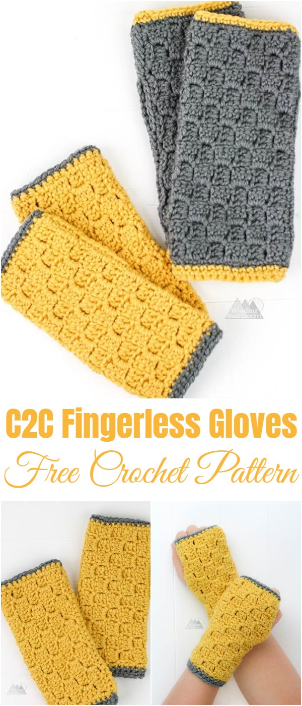 Crochet C2C Fingerless Gloves Pattern