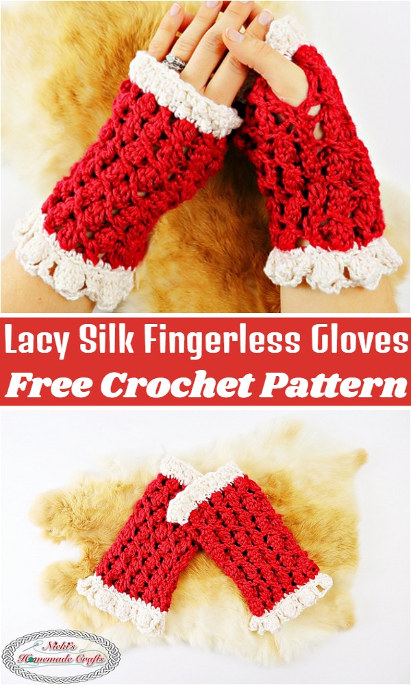 Crochet Lacy Silk Fingerless Gloves