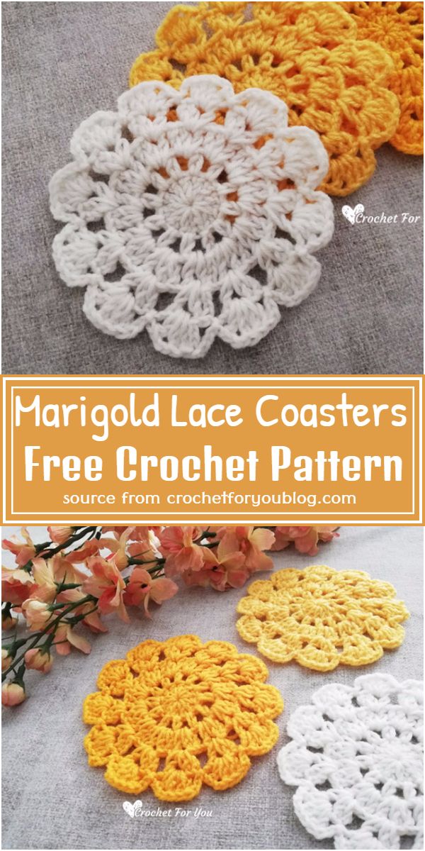 Free Crochet Marigold Lace Coasters Pattern