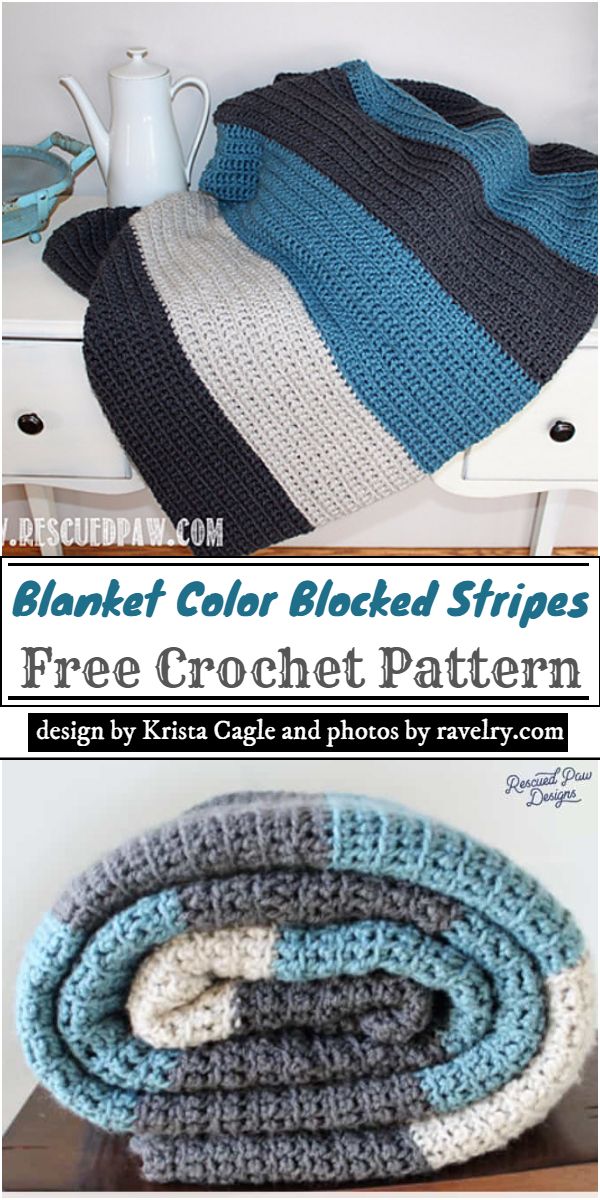 Blanket Color Blocked Stripes Crochet Pattern