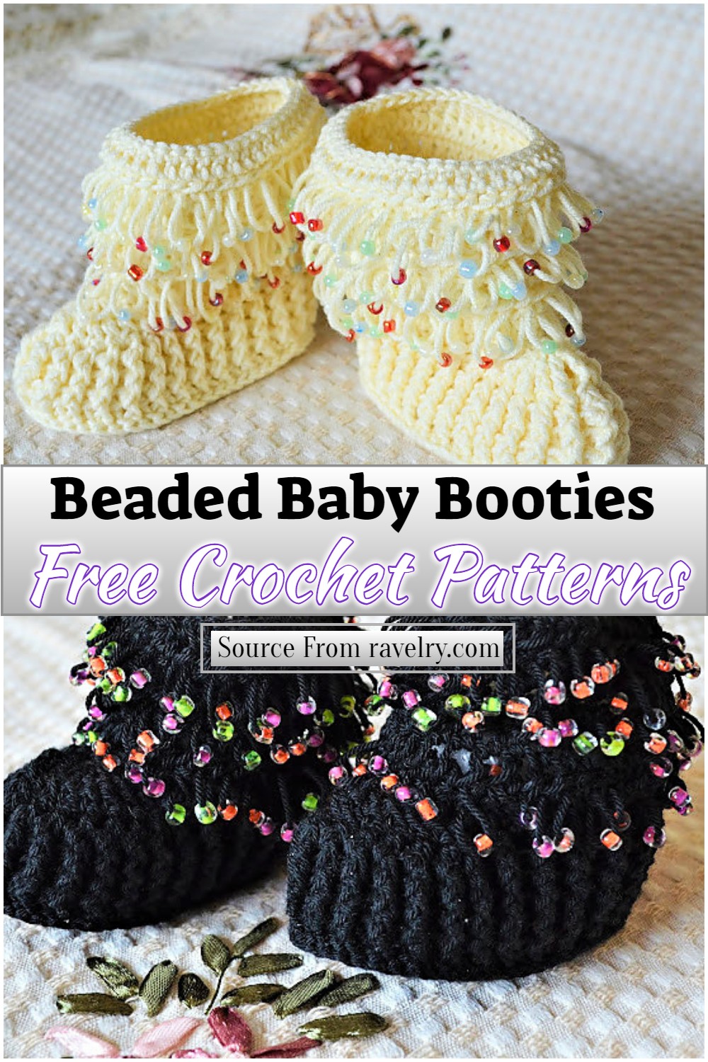 Free Crochet Beaded Baby Booties Pattern
