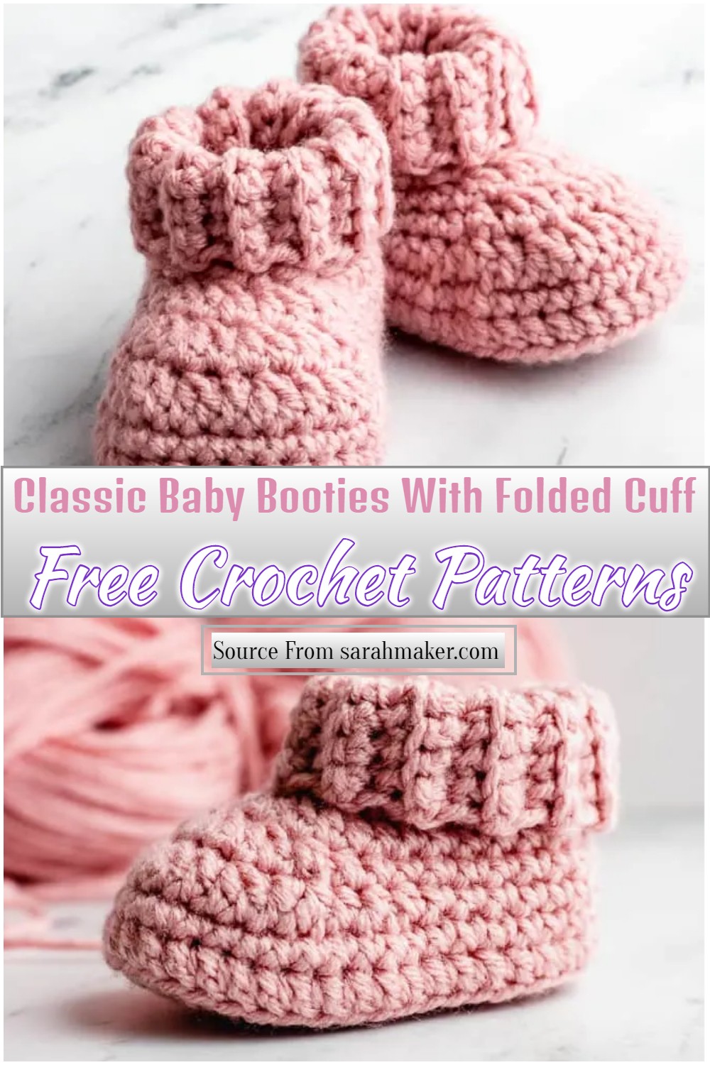 Free Crochet Classic Baby Booties With Folded Cuff Pattern