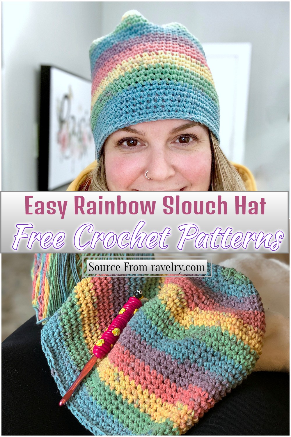Free Crochet Easy Rainbow Slouch Hat Pattern