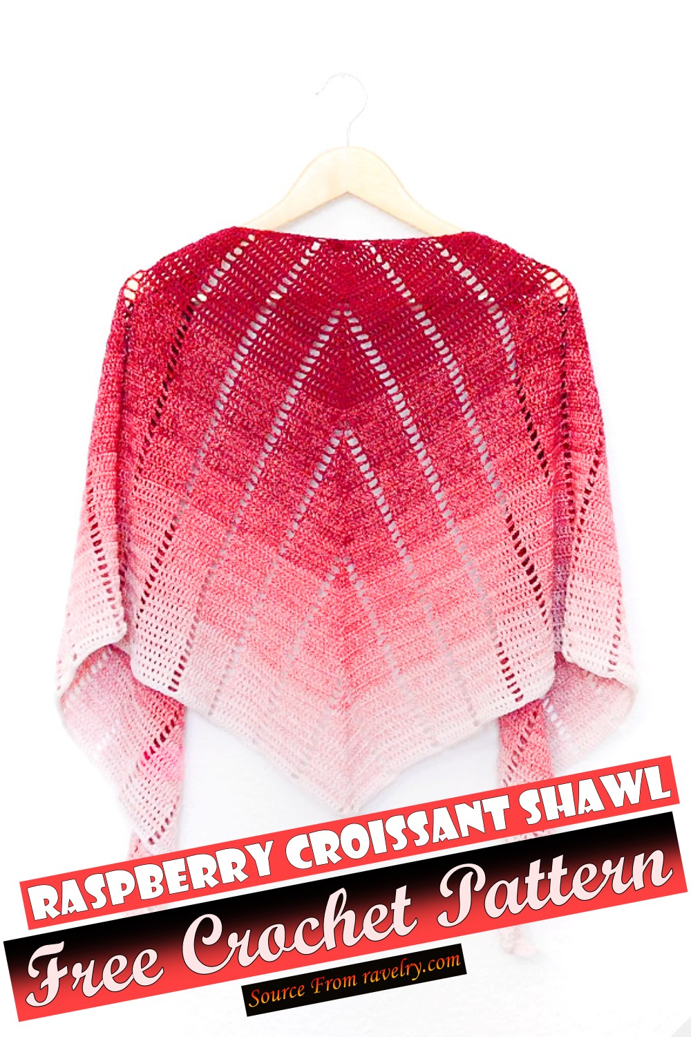 Free Crochet Raspberry Croissant Shawl Pattern