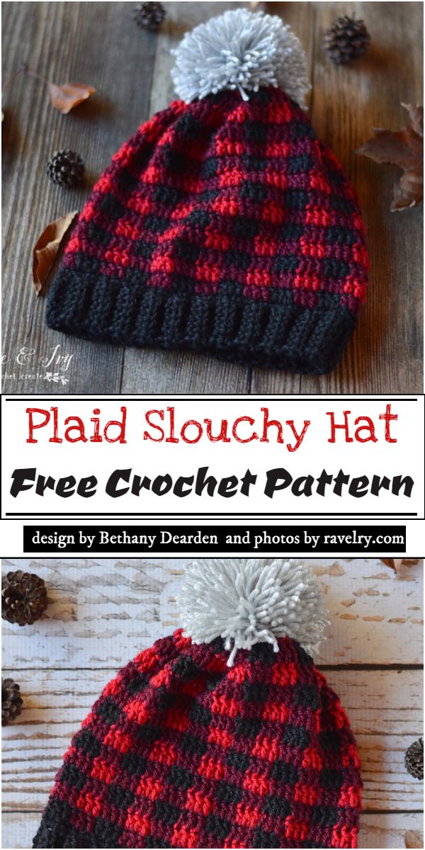 Plaid Slouchy Hat Crochet Pattern