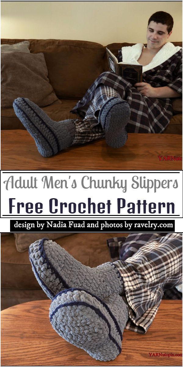 Adult Men's Chunky Slippers Crochet Pattern