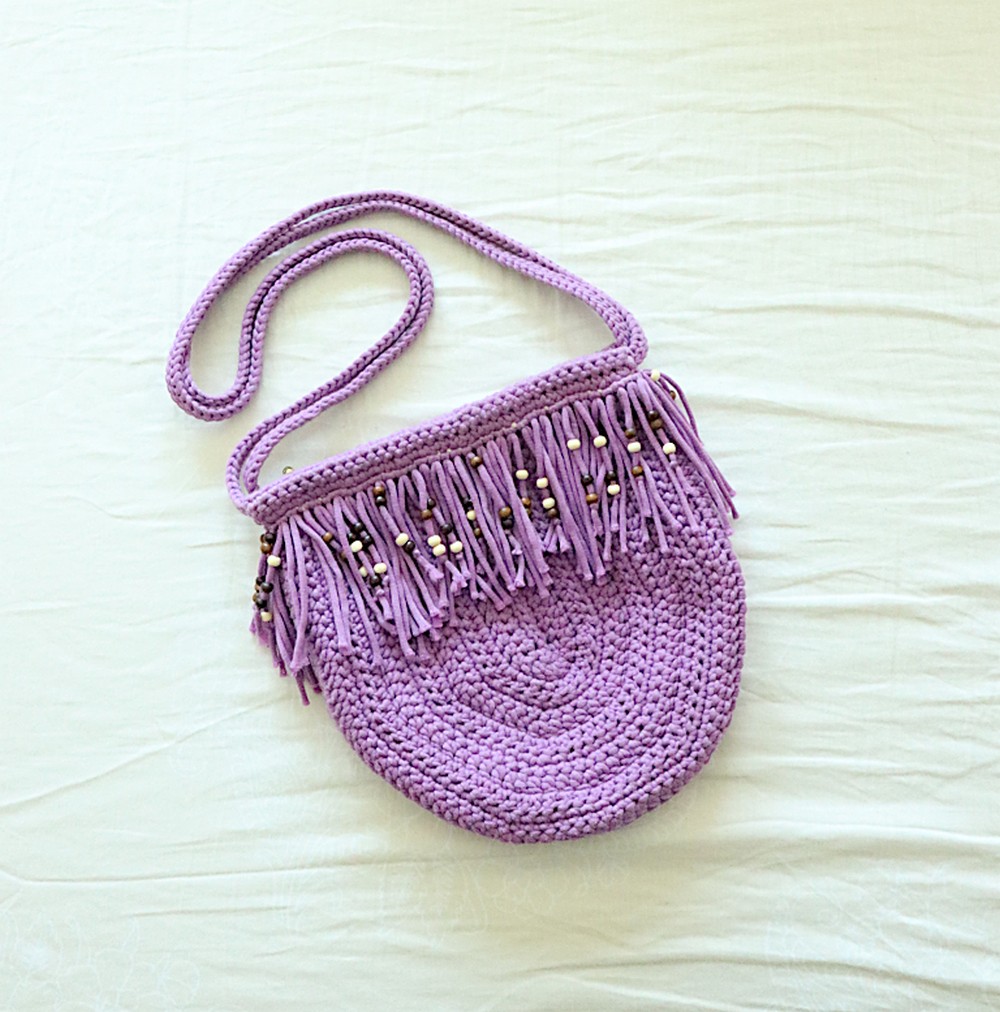 Crochet Purple Fringe Boho Purse