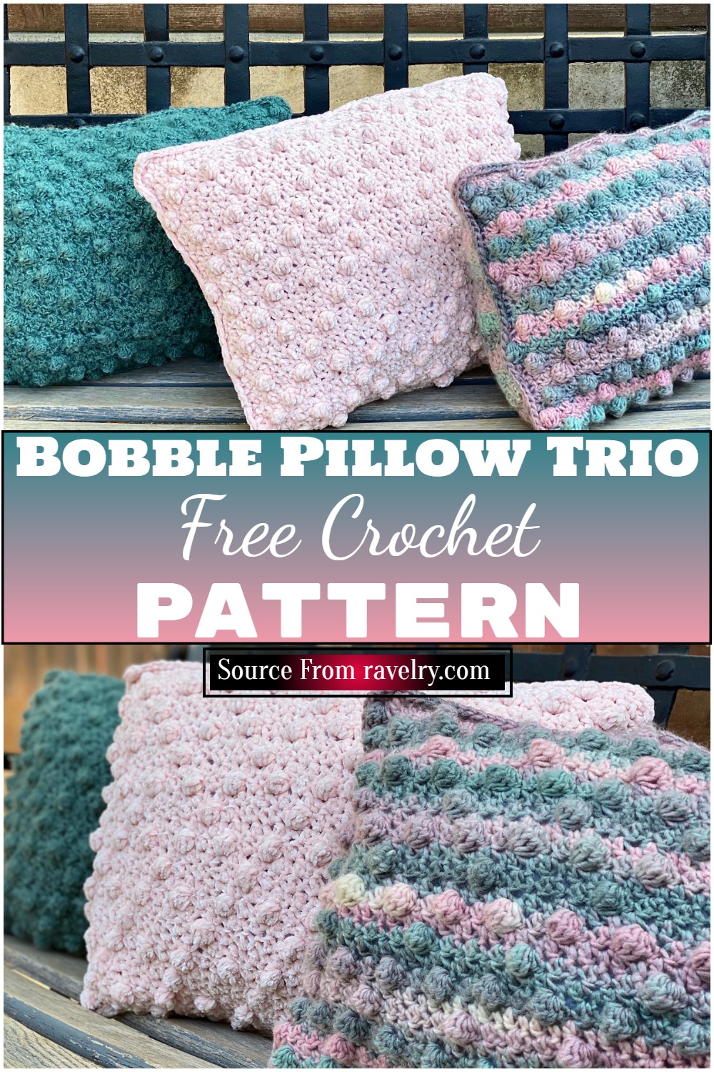 Free Crochet Bobble Pillow Trio Pattern 1