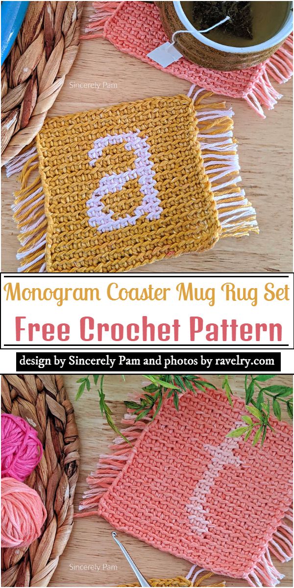 Monogram Coaster Mug Rug Set Crochet Pattern
