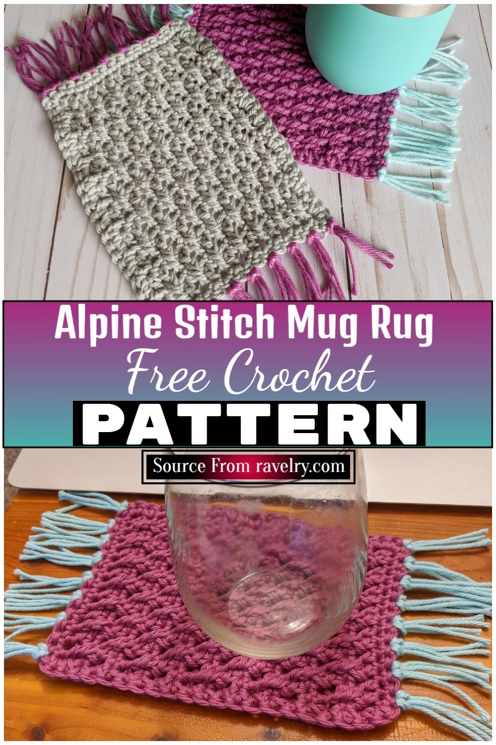 Free Crochet Alpine Stitch Mug Rug 1