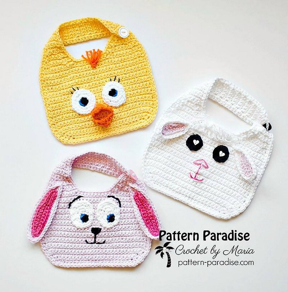 Free Crochet Animal Friends Bibs Pattern