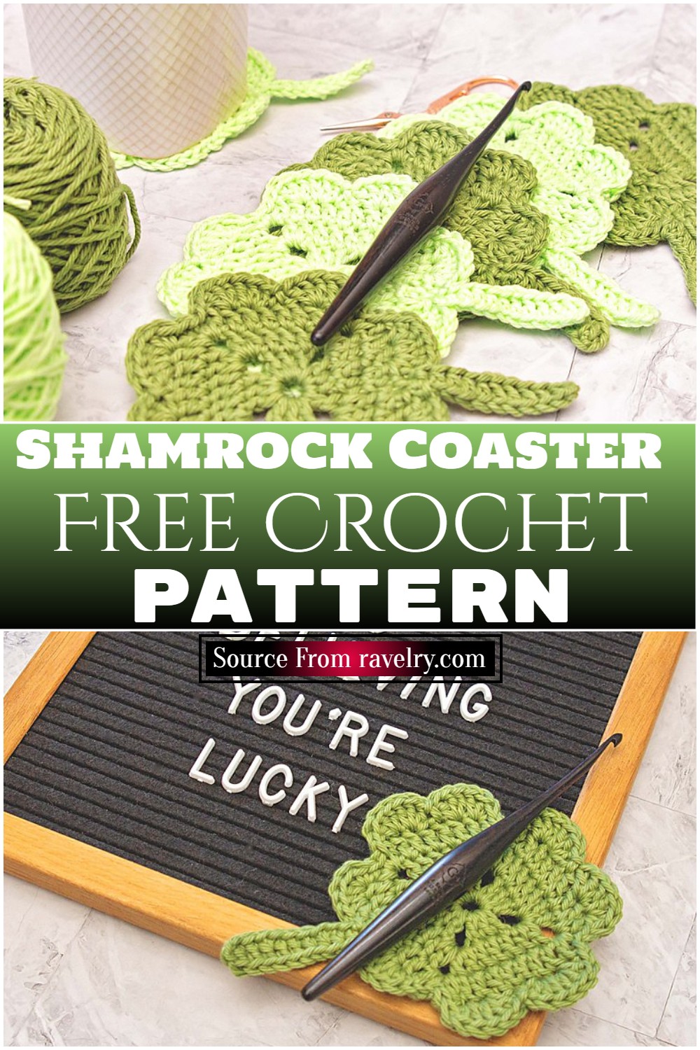 Free Crochet Shamrock Coaster ​pattern