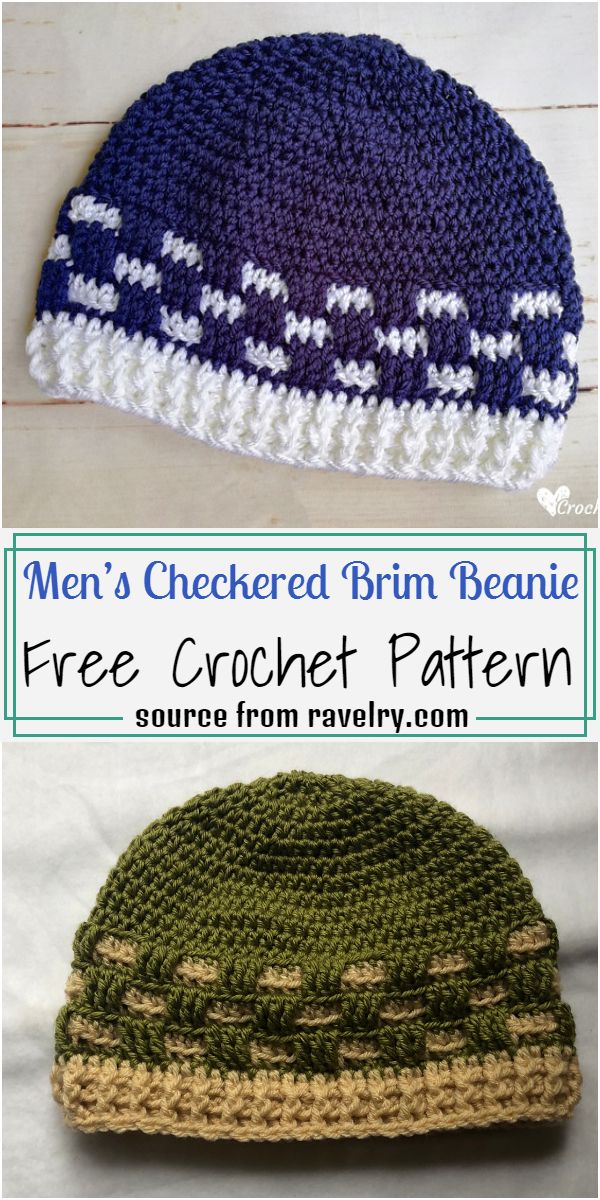 Men’s Checkered Brim Beanie Crochet Pattern