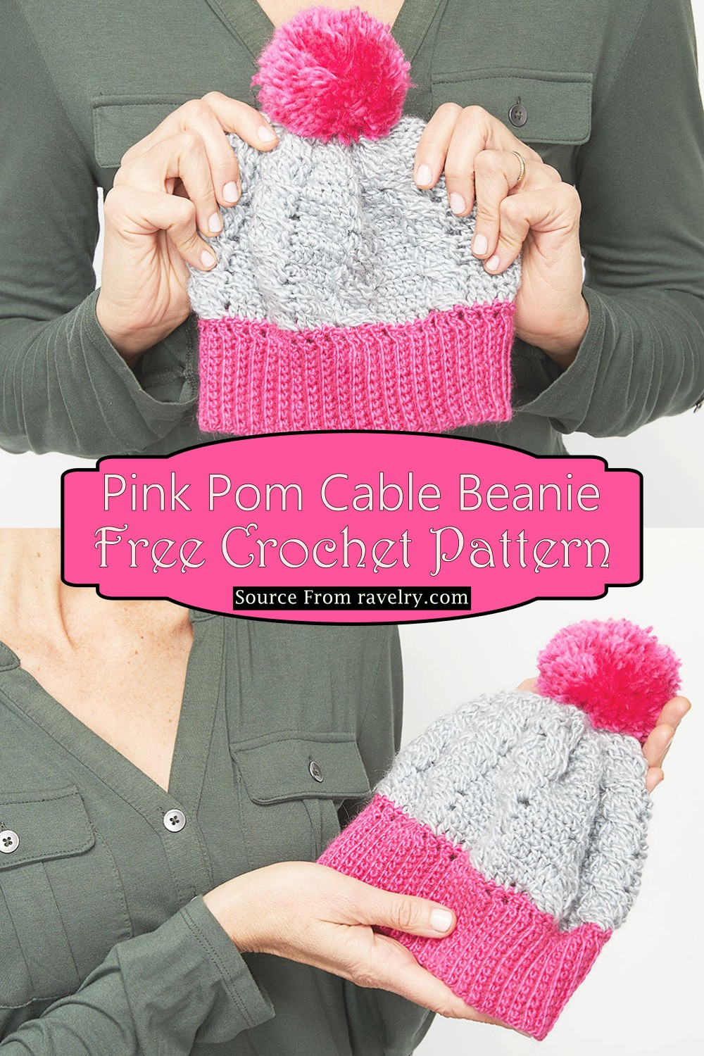 Pink Pom Cable Beanie