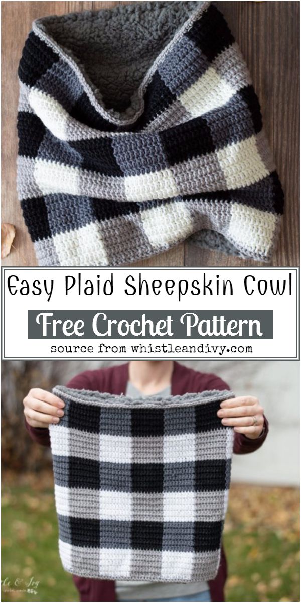 Easy Crochet Plaid Sheepskin Cowl Free Pattern