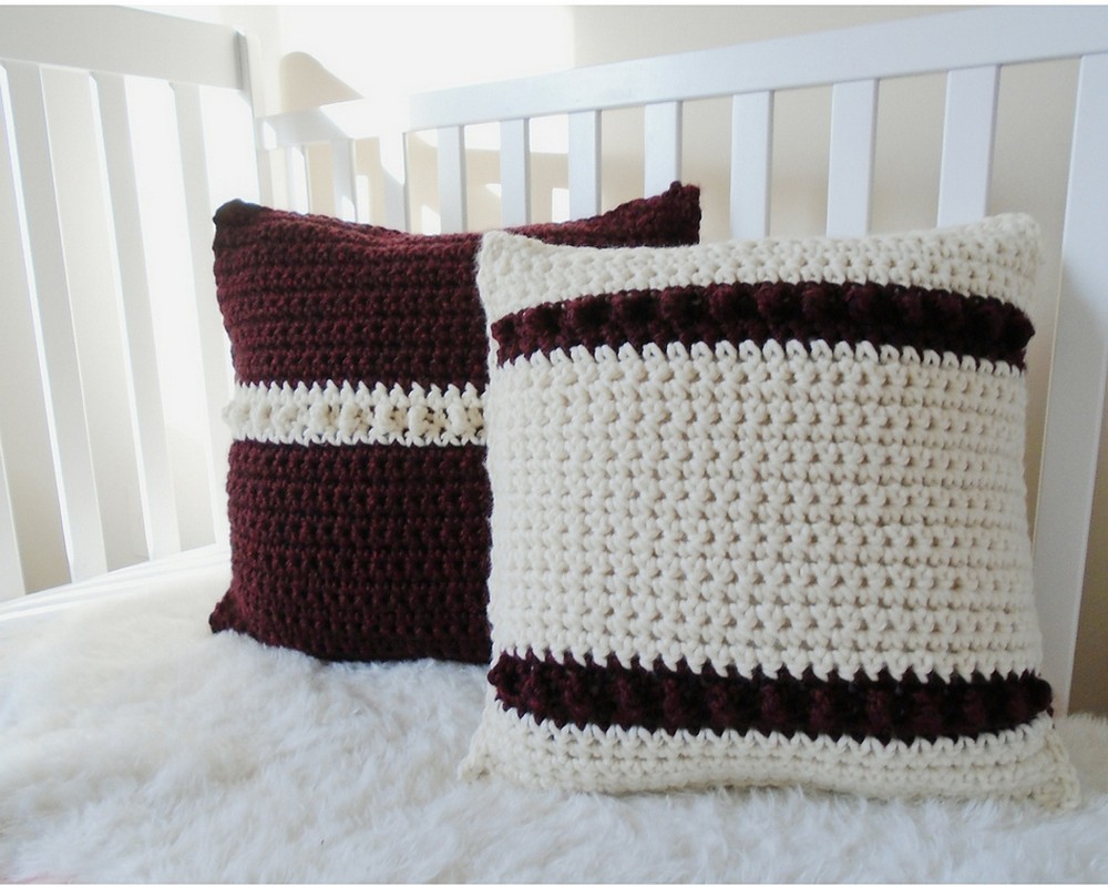 Free Crochet Color Block Bobble Pillow Pattern