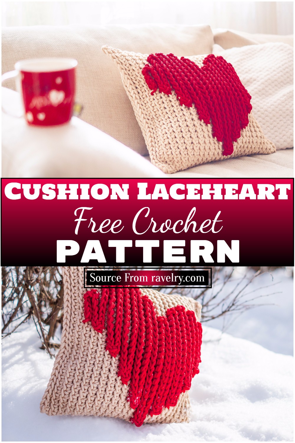 Free Crochet Cushion Laceheart Pattern