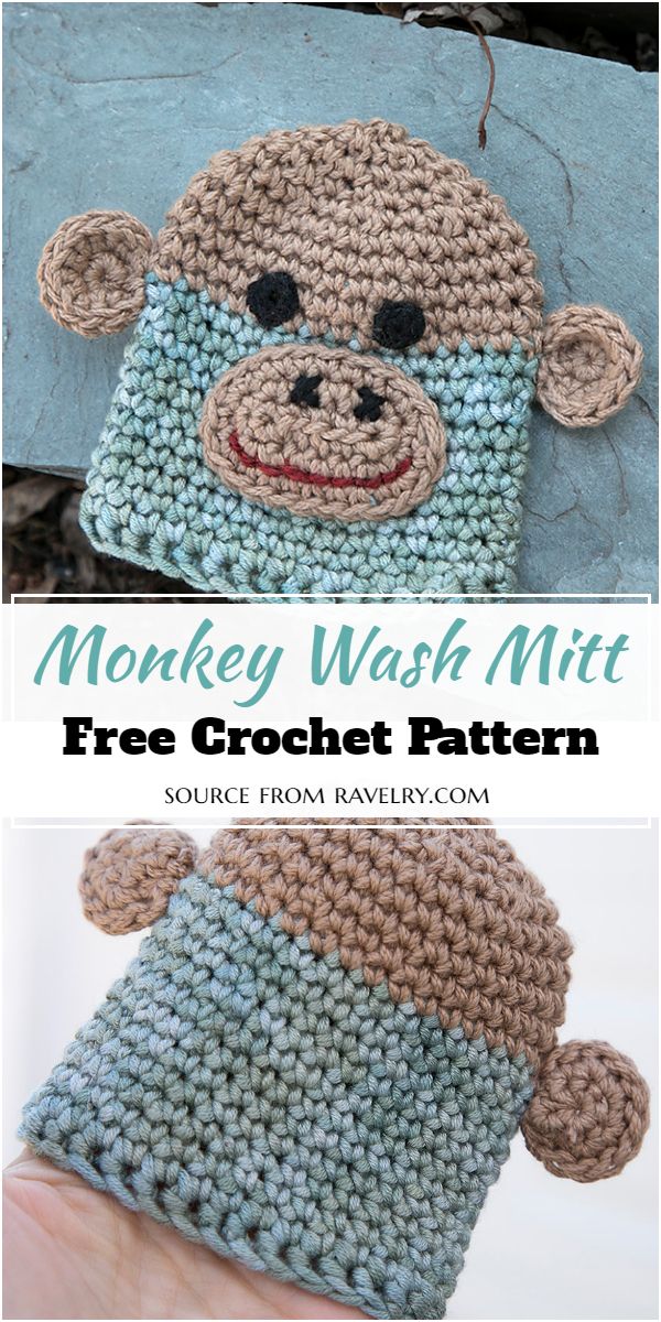 Free Crochet Monkey Wash Mitt Pattern