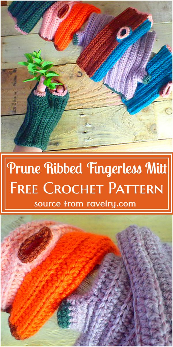 Free Crochet Prune Ribbed Fingerless Mitts Pattern