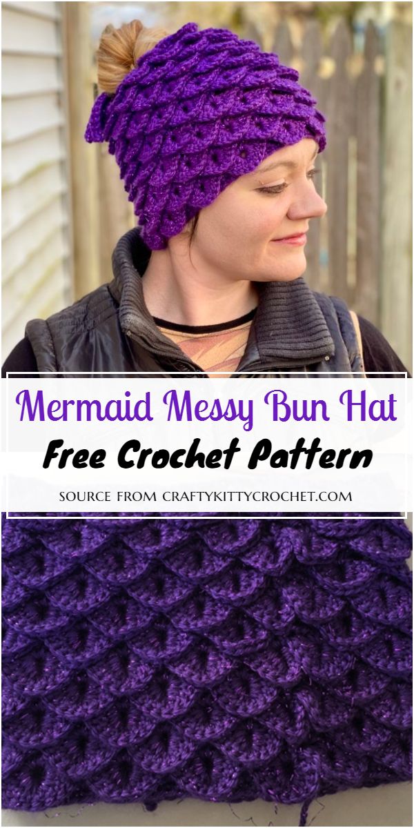 Mermaid Messy Bun Hat Crochet Pattern For Adults
