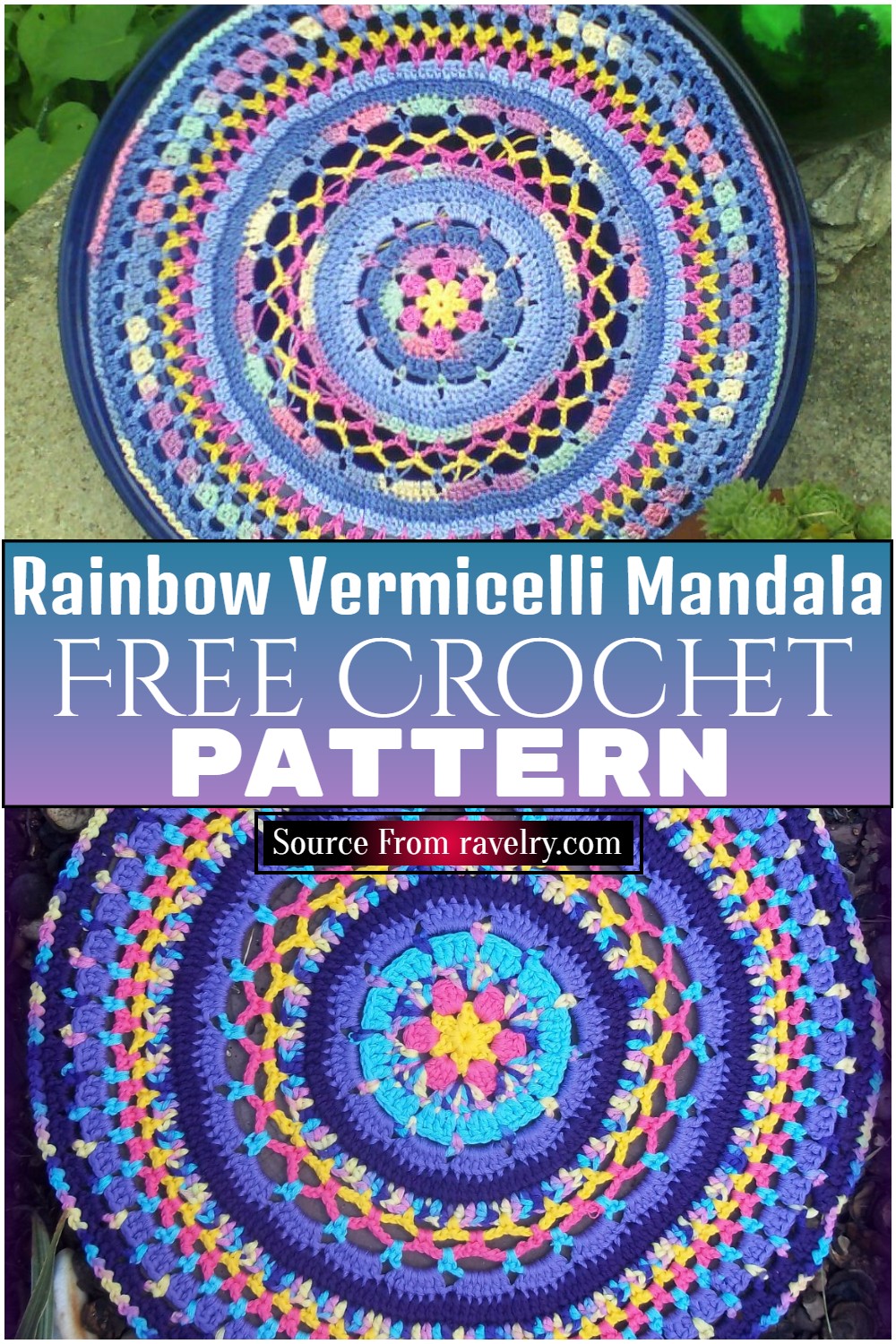 Free Crochet Rainbow Vermicelli Mandala Pattern 1