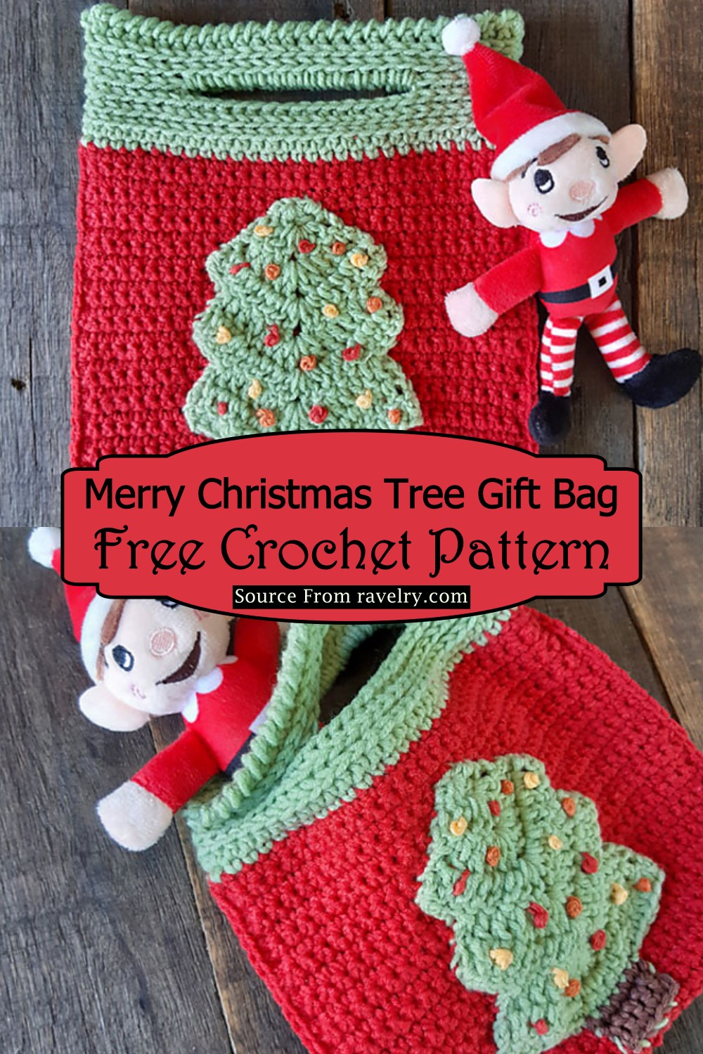 Crochet Merry Christmas Tree Gift Bag Pattern