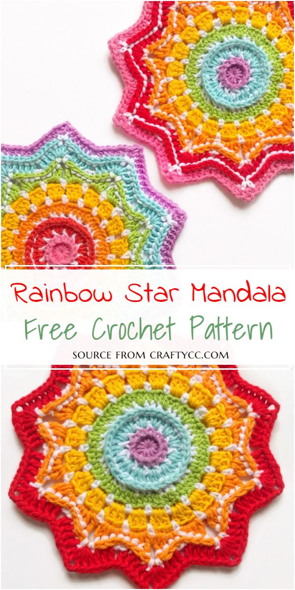 Crochet Rainbow Star Mandala Free Pattern