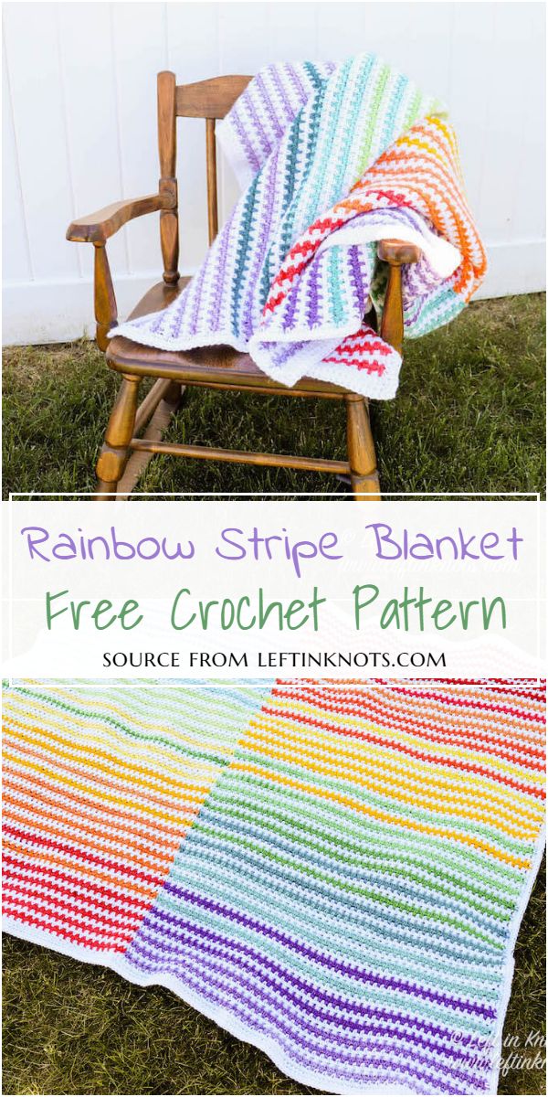 Crochet Rainbow Stripe Blanket Free Pattern