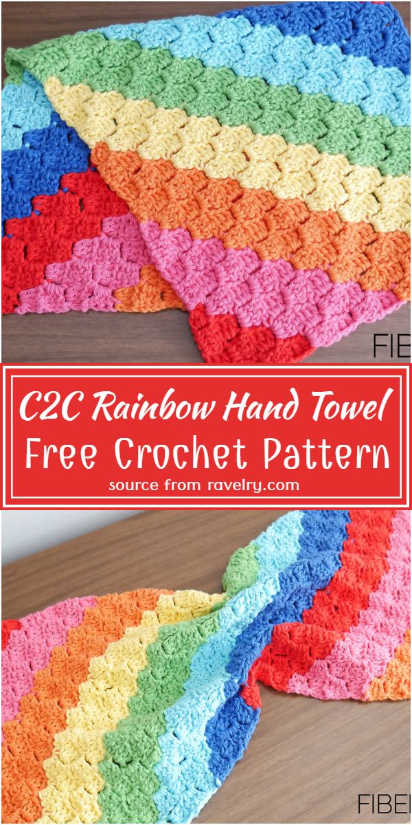 Free Crochet C2C Rainbow Hand Towel Pattern