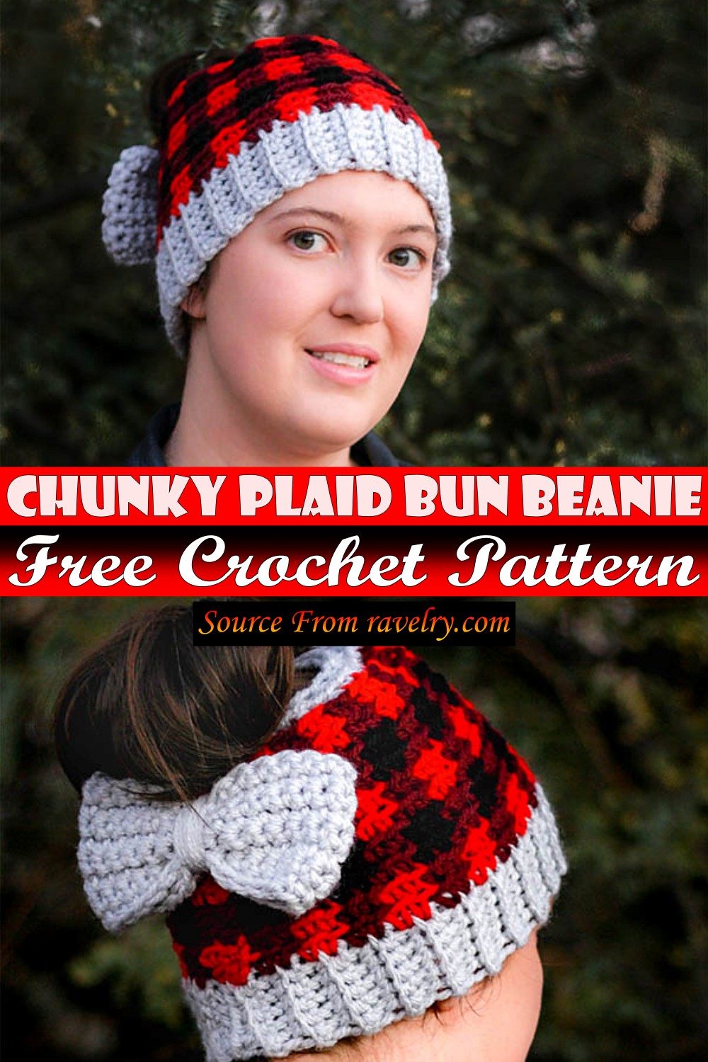 Free Crochet Chunky Plaid Bun Beanie Pattern