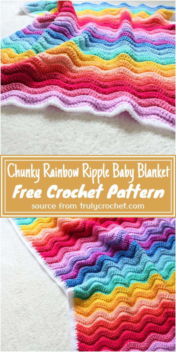 Free Crochet Chunky Rainbow Ripple Baby Blanket Pattern