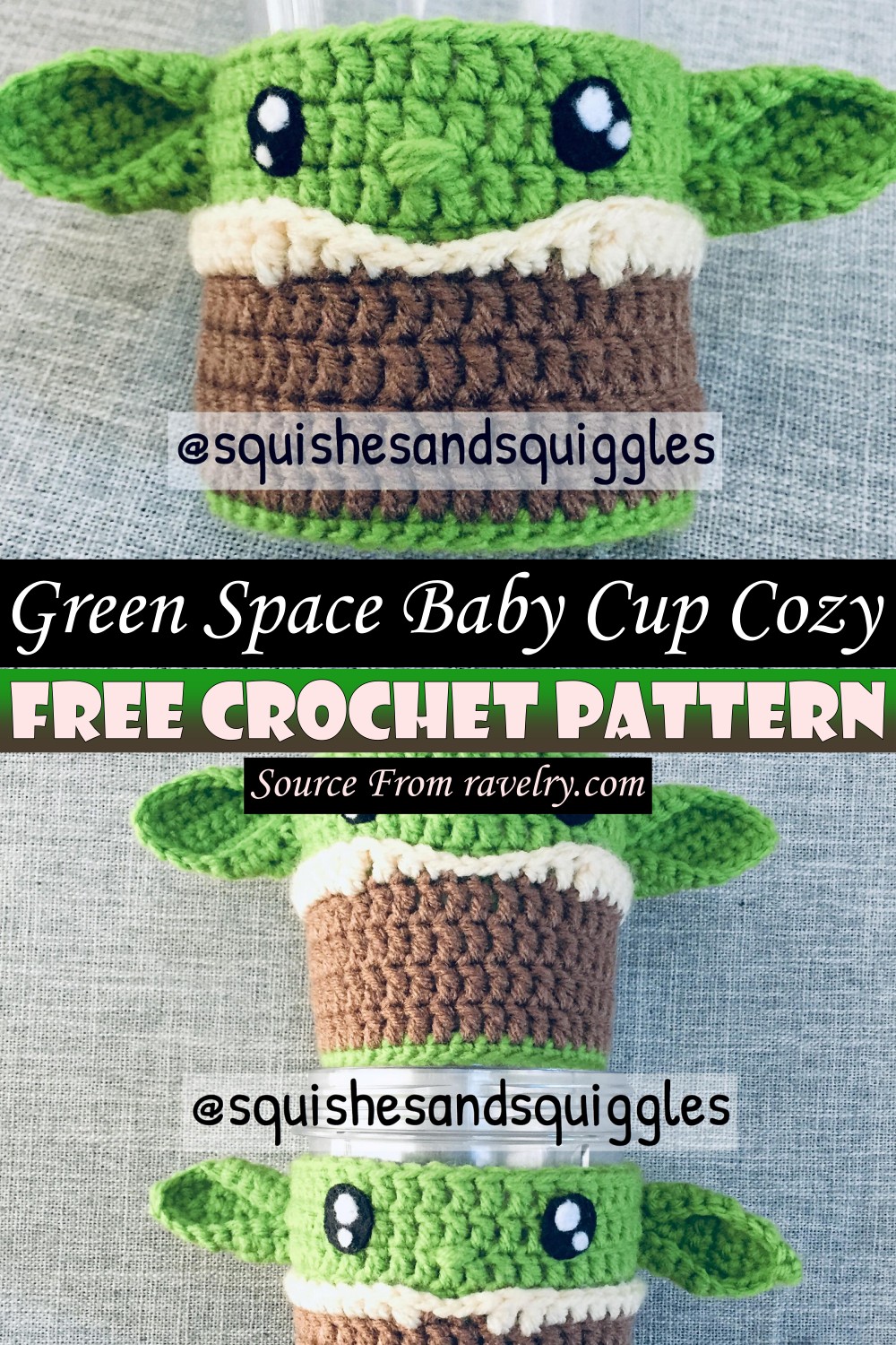 Free Crochet Green Space Baby Cup Cozy Pattern
