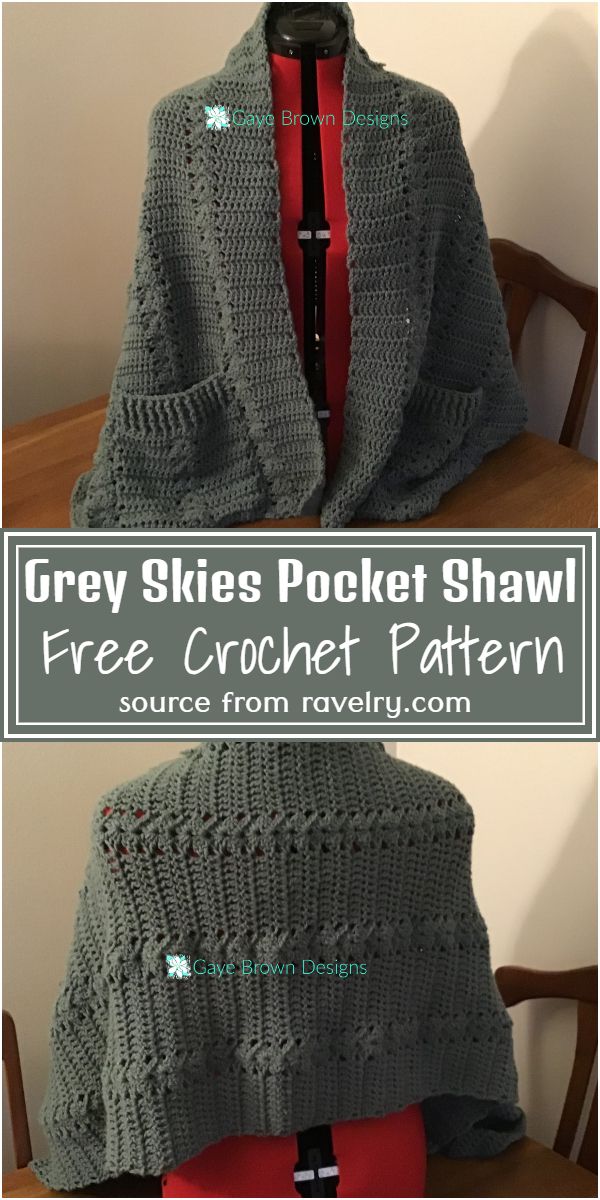 Free Crochet Grey Skies Pocket Shawl Pattern