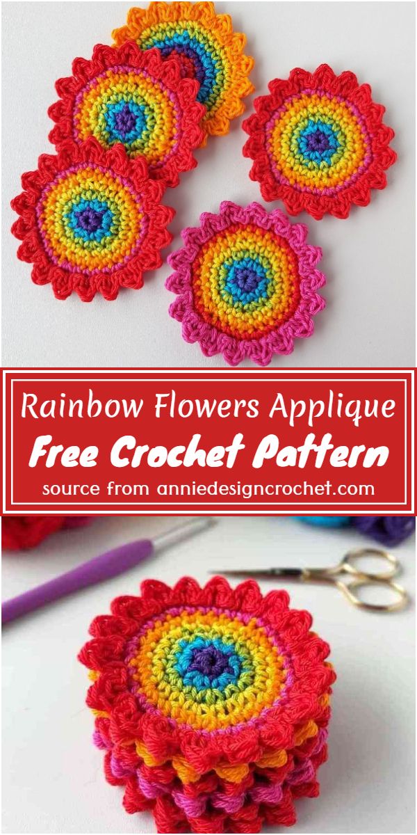 Free Crochet Rainbow Flowers Applique Pattern