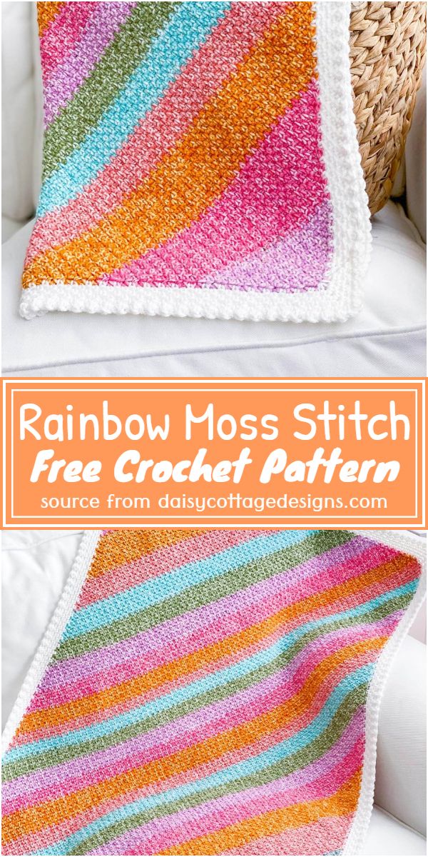 Free Crochet Rainbow Moss Stitch Pattern