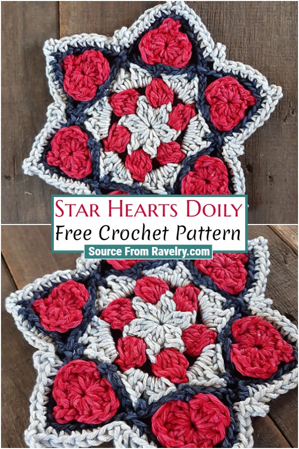 Free Crochet Star Hearts Doily