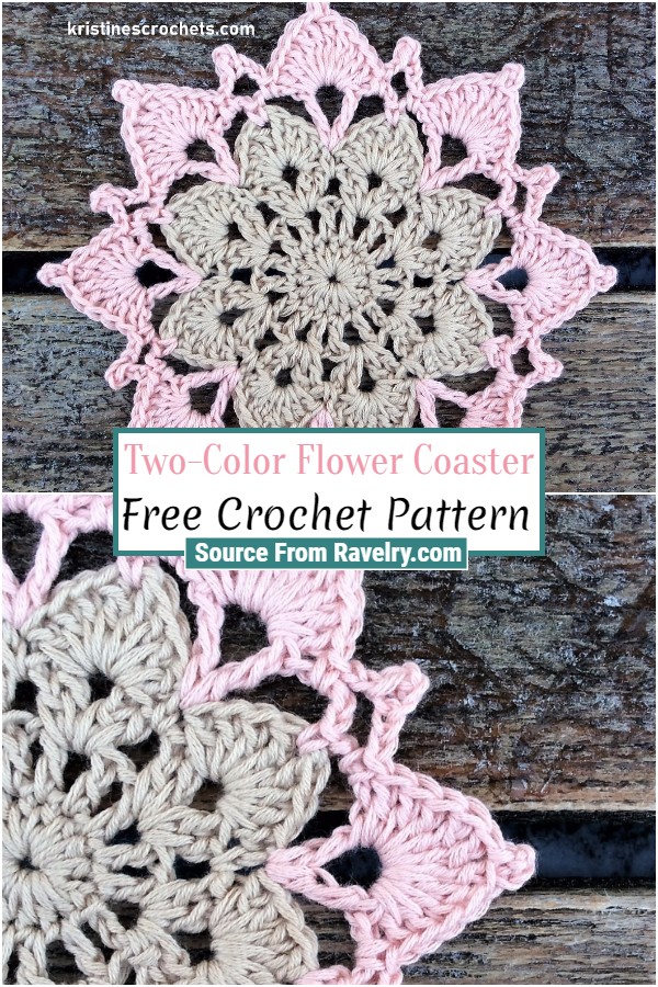 Free Crochet Two-Color Flower Coaster