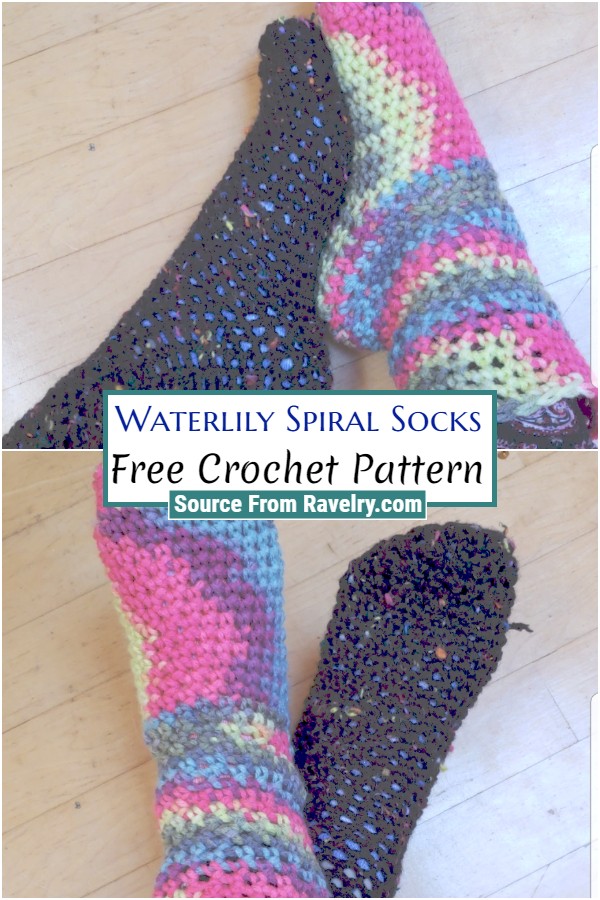 Free Crochet Waterlily Spiral Socks