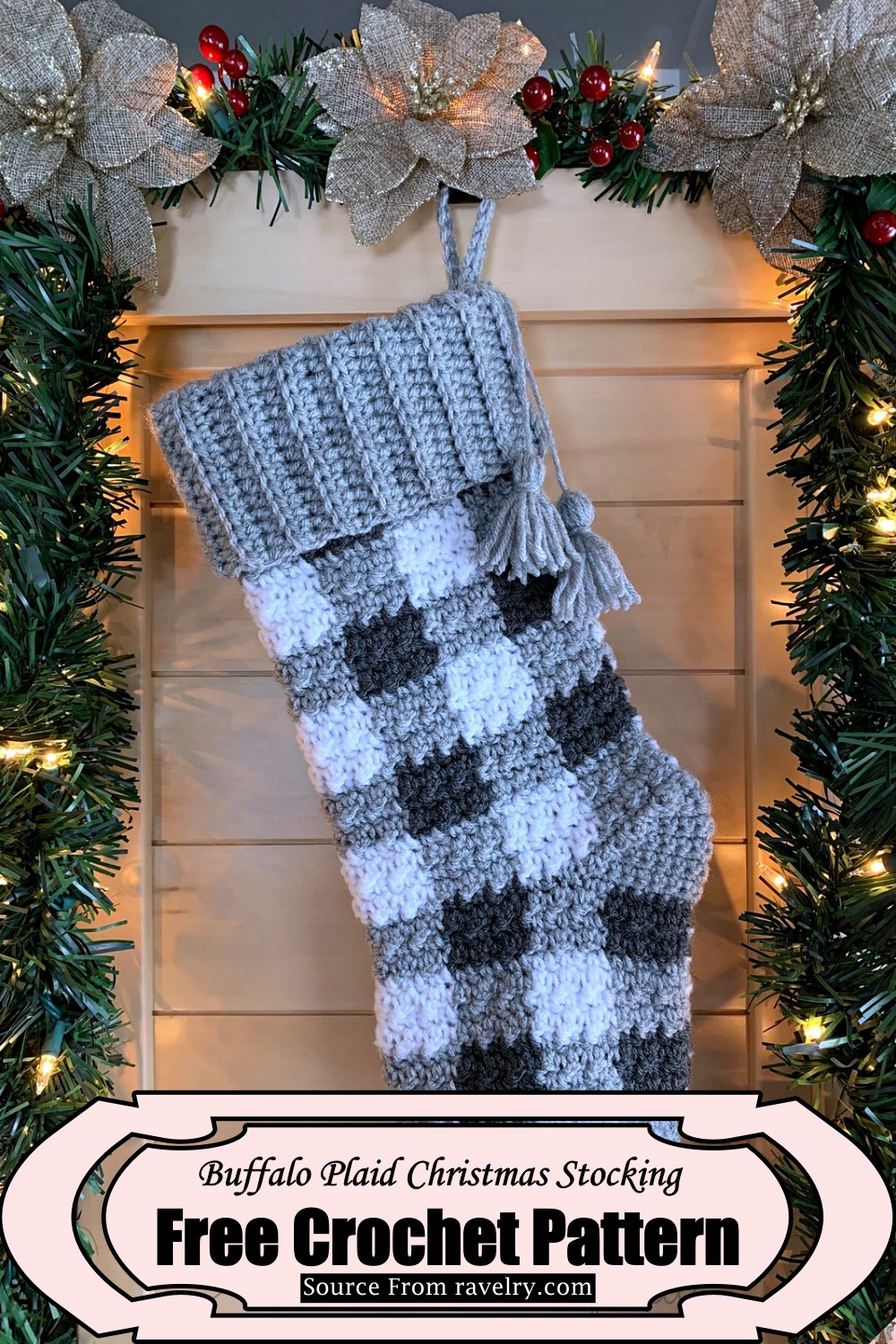 Crochet Buffalo Plaid Christmas Stocking Pattern