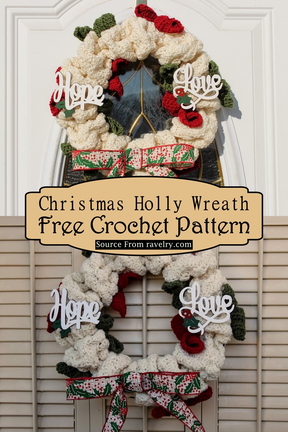 Crochet Christmas Holly Wreath Pattern