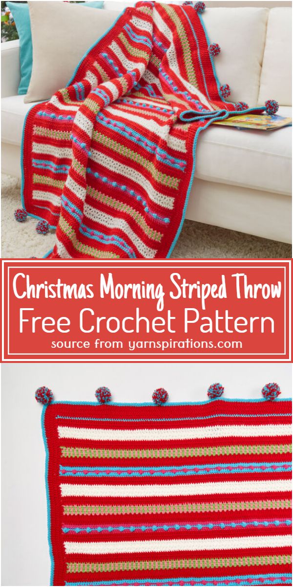 Crochet Christmas Morning Striped Throw Free Pattern