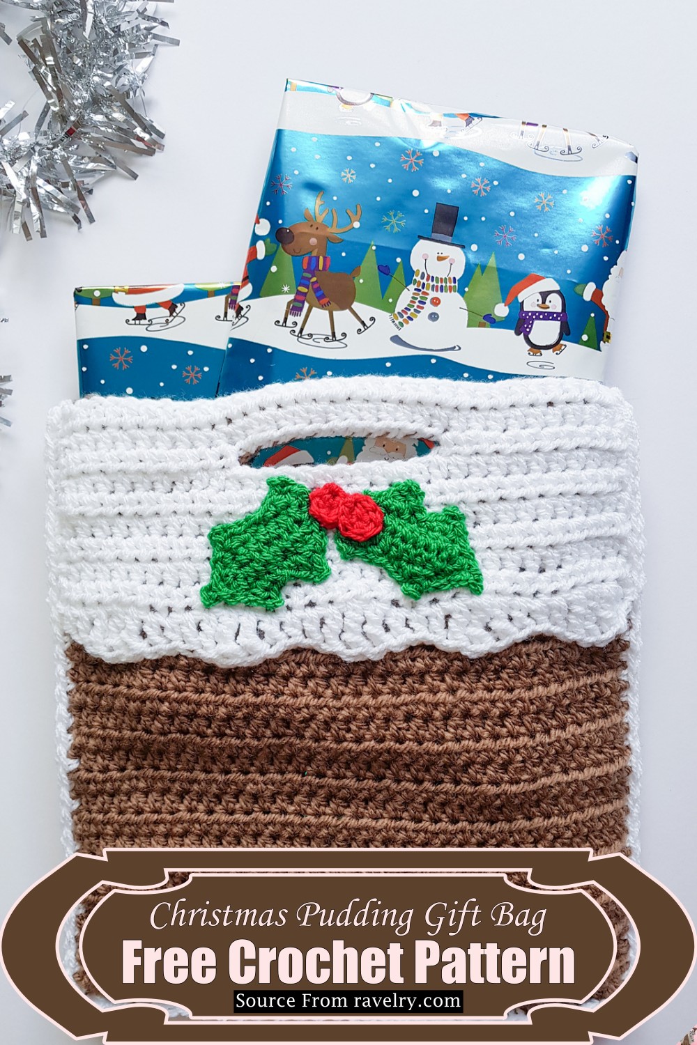 Crochet Christmas Pudding Gift Bag Pattern