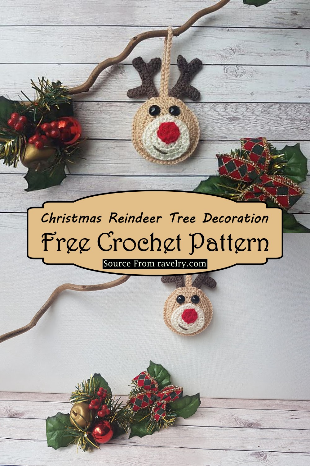 Crochet Christmas Reindeer Tree Decoration Pattern