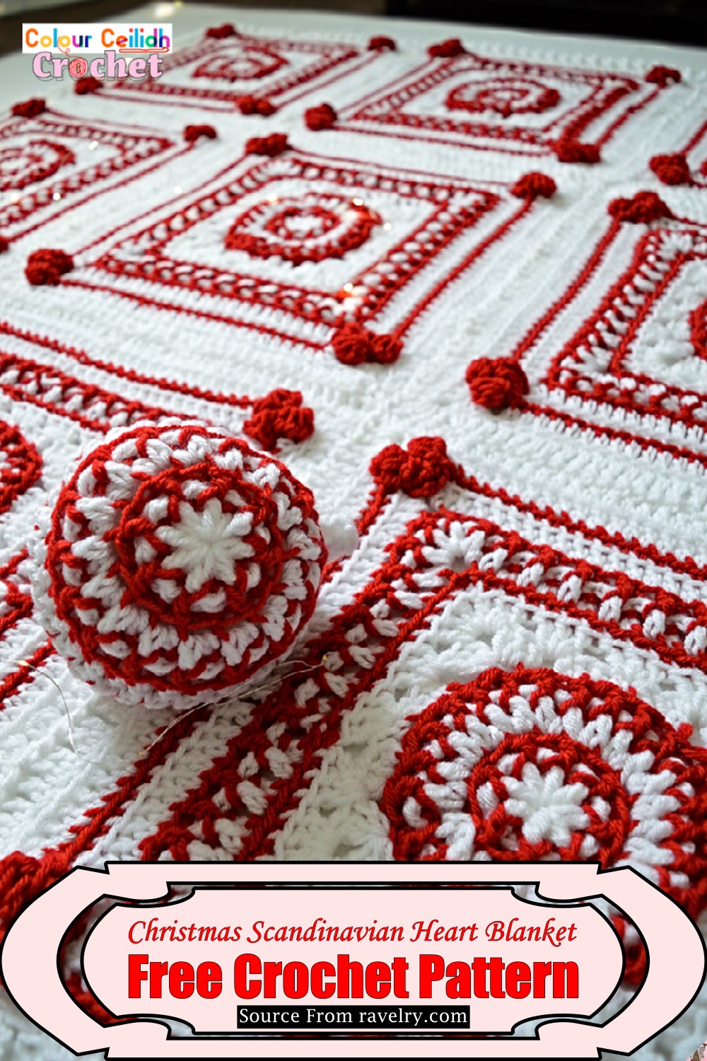 Crochet Christmas Scandinavian Heart Blanket Pattern