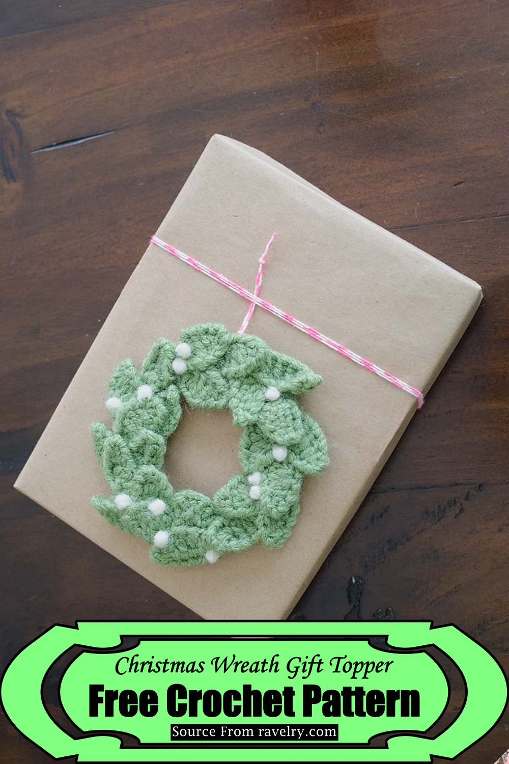 Crochet Christmas Wreath Gift Topper Pattern