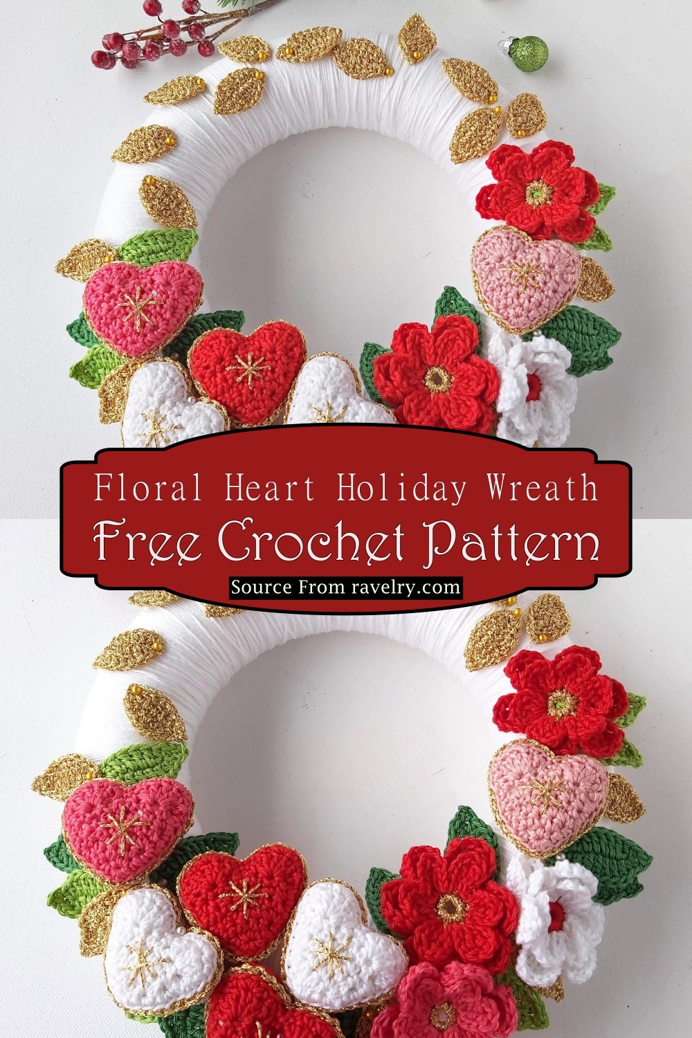Crochet Floral Heart Holiday Wreath Pattern