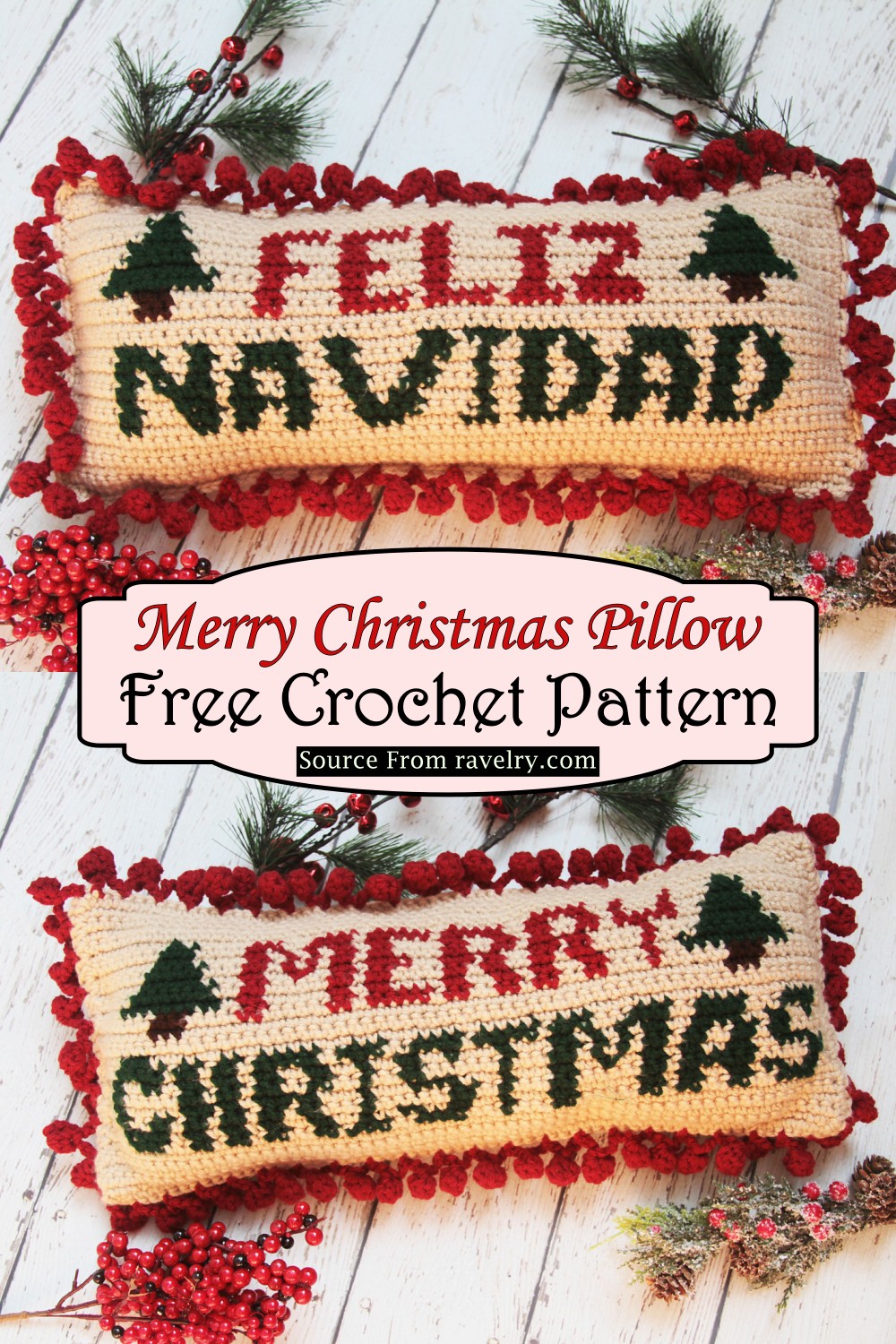 Crochet Merry Christmas Pillow Pattern