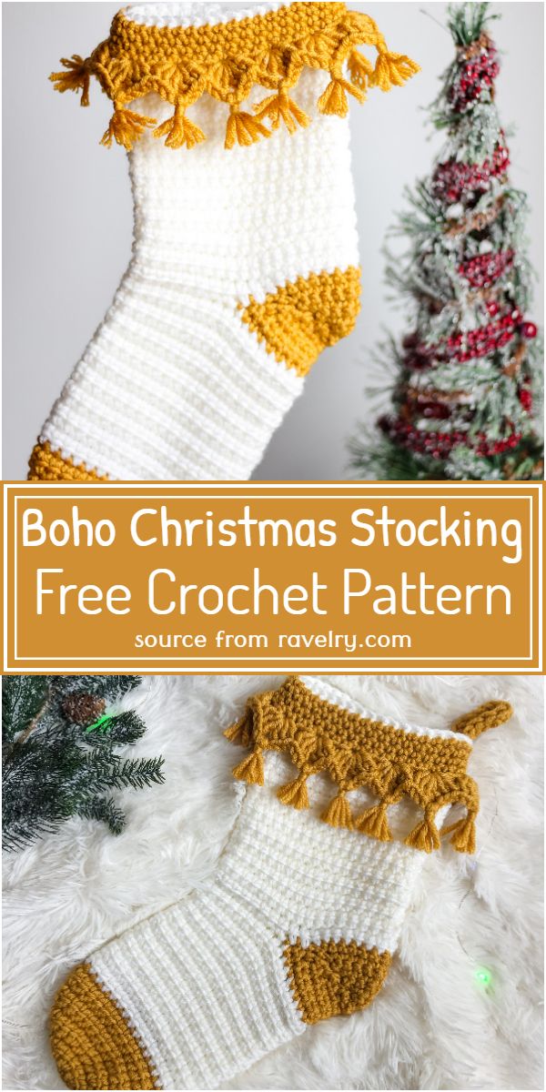 Free Crochet Boho Christmas Stocking Pattern